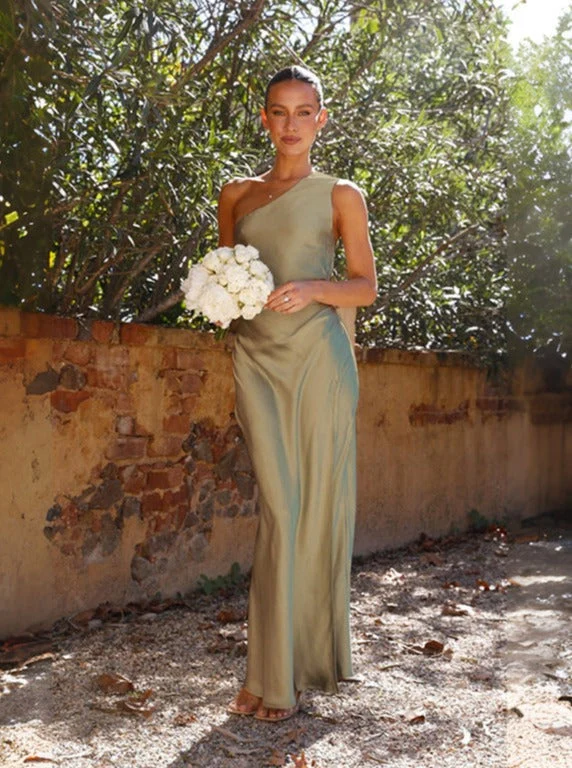Sandra | Damen Frühlings-Maxikleid mit One-Shoulder-Desig