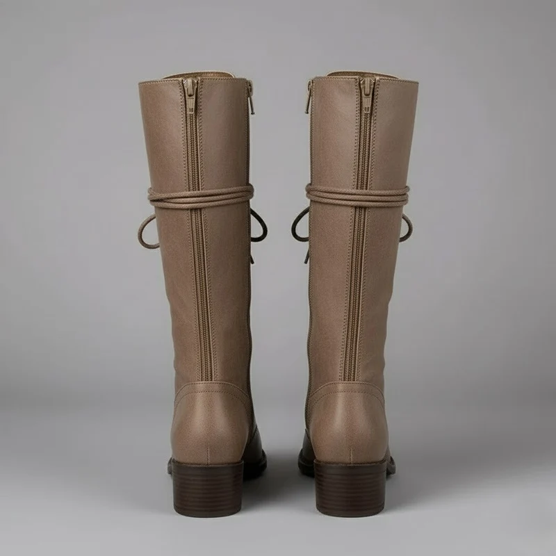 Anja | Damen Kniehohe Stiefel Zum Schnüren Mit Blockabsatz