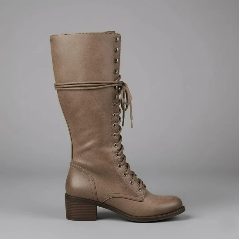 Anja | Damen Kniehohe Stiefel Zum Schnüren Mit Blockabsatz