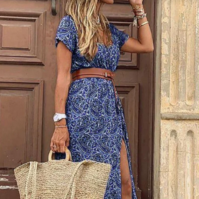 Boho-Maxikleid für Damen mit Gürtel