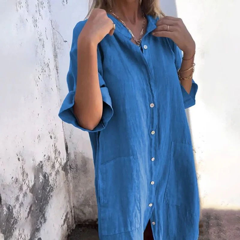 Boho-Hemdkleid für Damen mit Knopfleiste