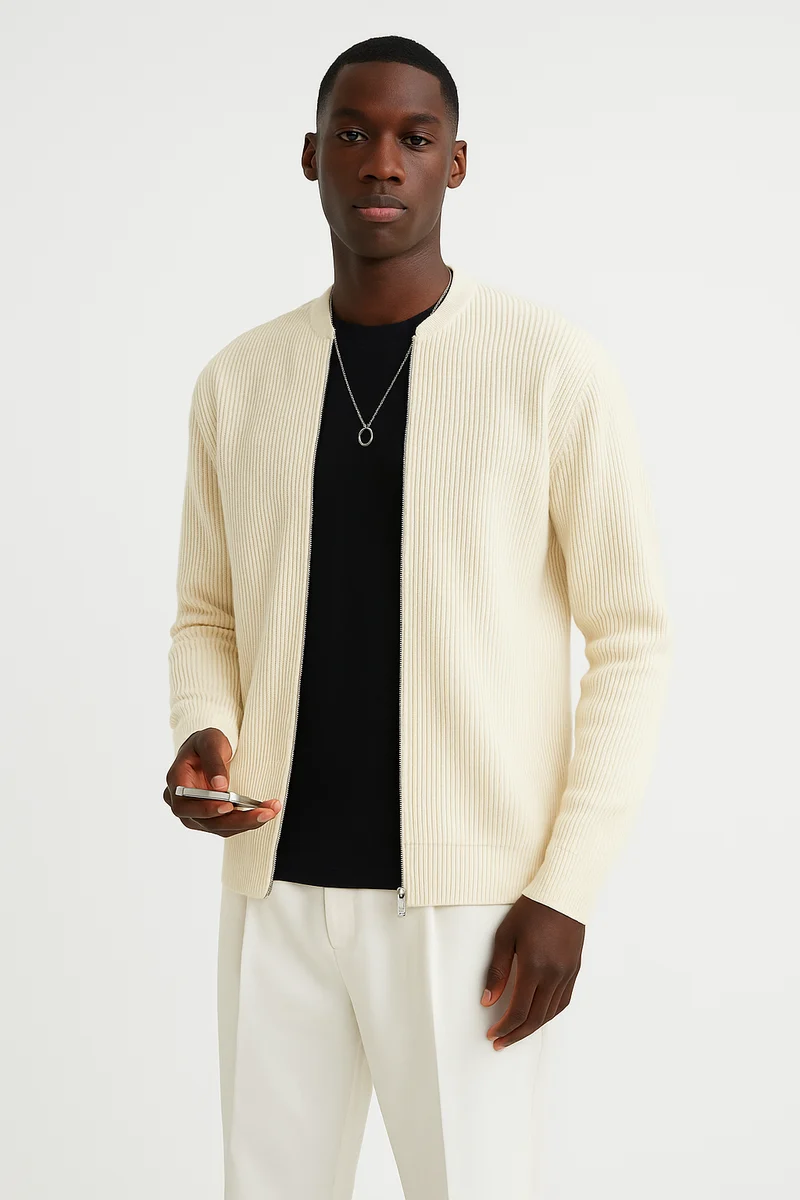 Jürgen | Herren Frühling Strickpullover mit Reißverschluss und Rippstruktur