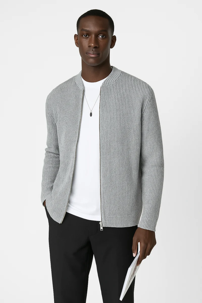 Jürgen | Herren Frühling Strickpullover mit Reißverschluss und Rippstruktur