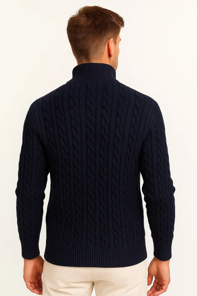 Konrad | Herren Frühlings Strickpullover mit Zopfmuster und Reißverschluss am Kragen