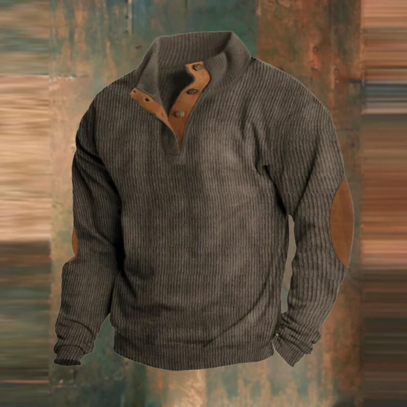 Thomas | Herren Lässiger Gerippter Pullover mit Knopfleiste am Kragen