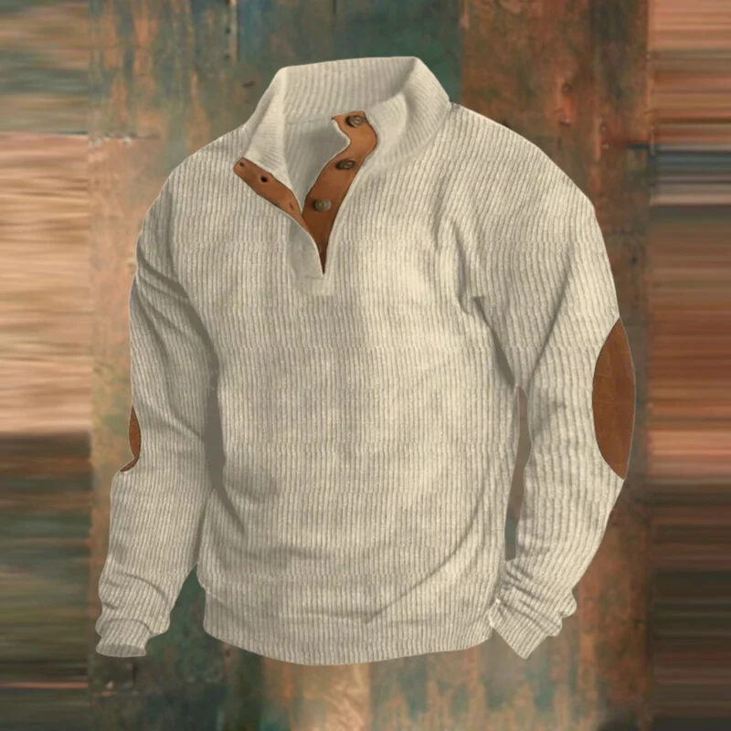 Thomas | Herren Lässiger Gerippter Pullover mit Knopfleiste am Kragen