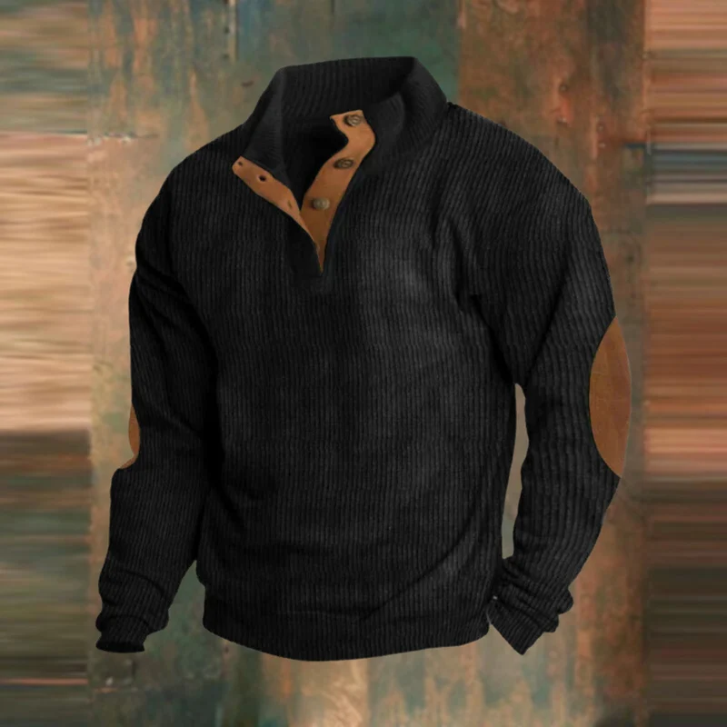 Thomas | Herren Lässiger Gerippter Pullover mit Knopfleiste am Kragen