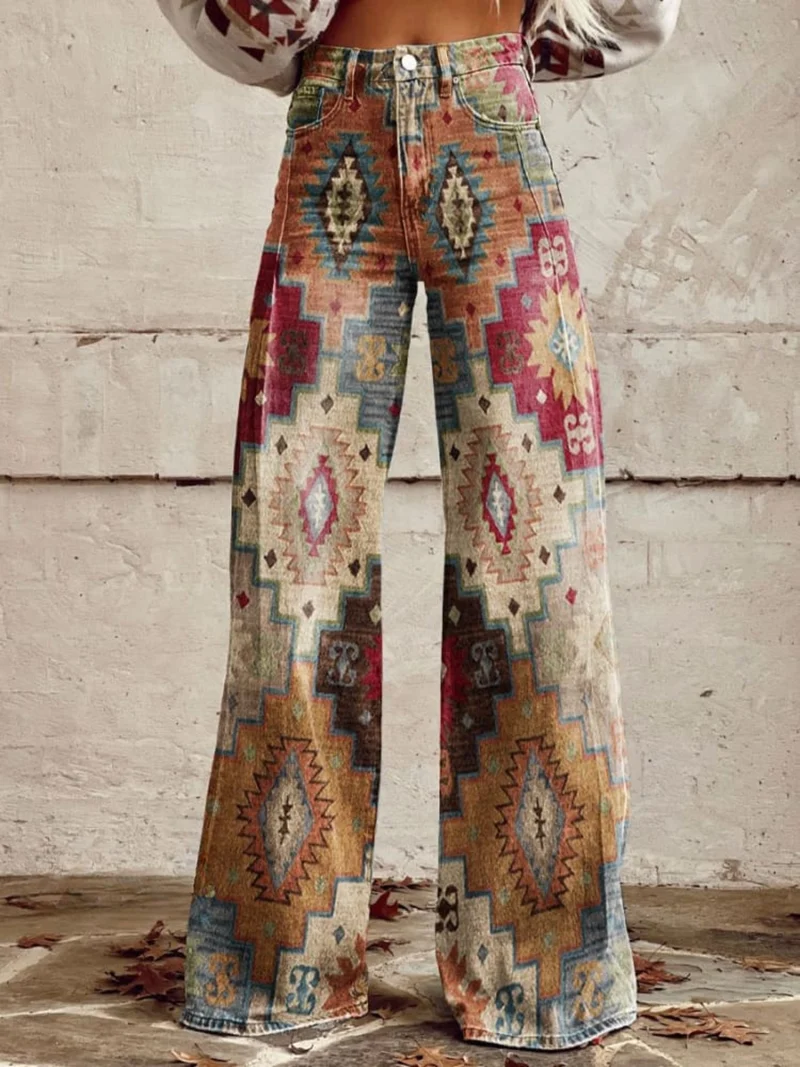 Elsa | Weite Jeans mit Retro-Tapisseriemuster