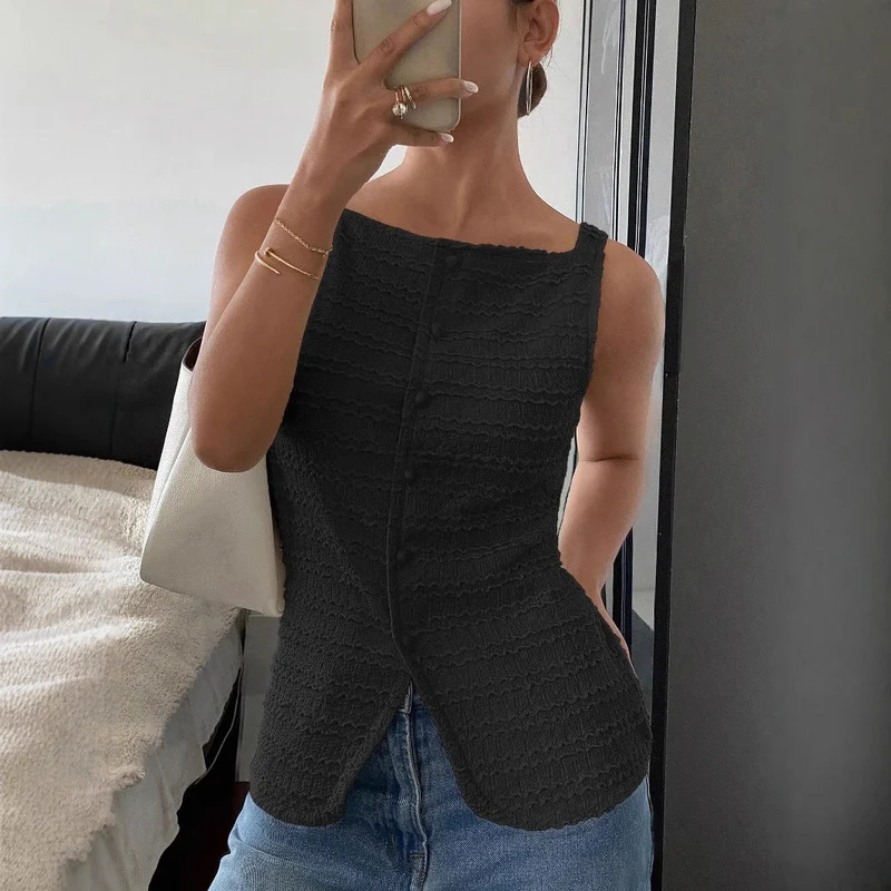 Jacqueline | Damen Ärmelloses Freizeit Top Mit Schlitzsaum