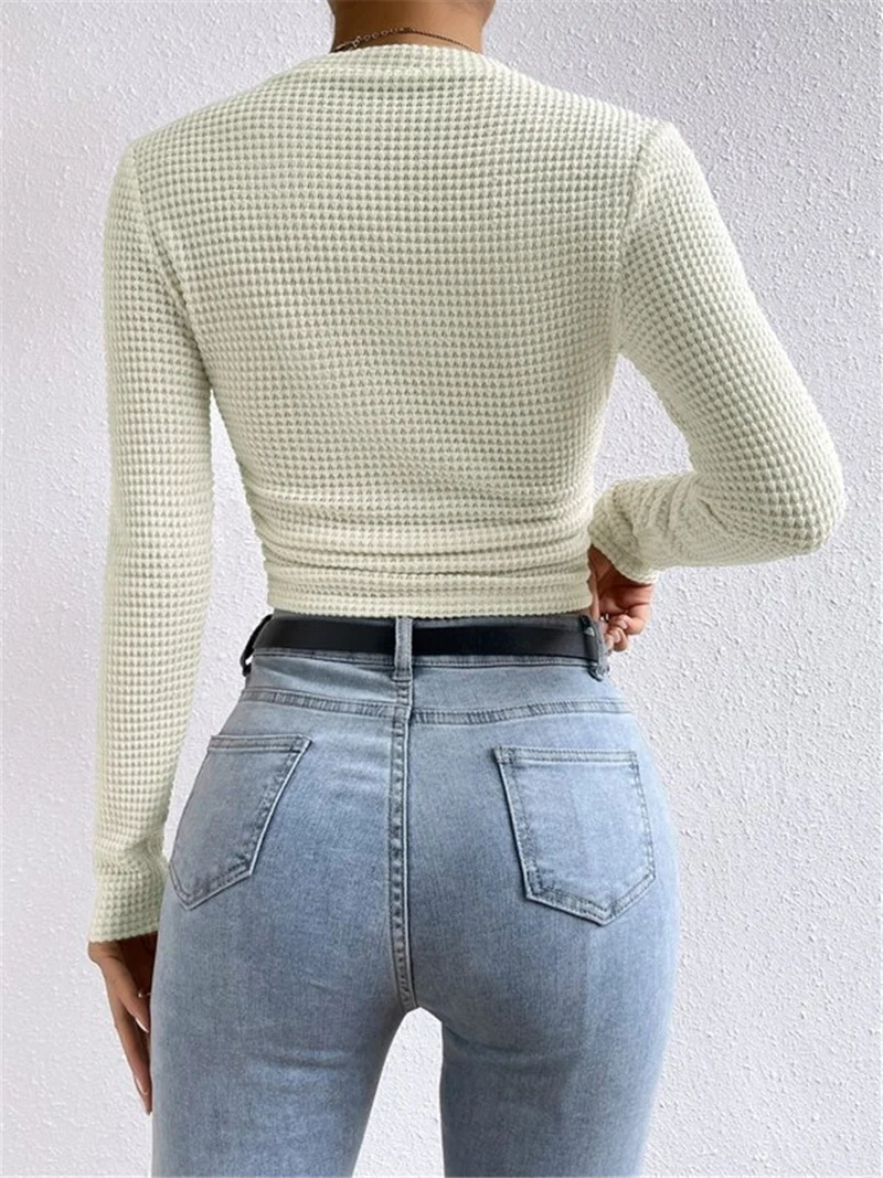 Jana | Damen Langarm Crop-Top Aus Waffelstrick