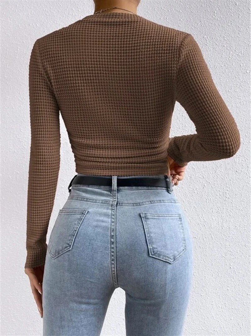 Jana | Damen Langarm Crop-Top Aus Waffelstrick