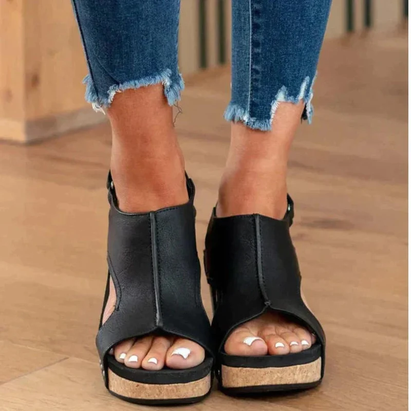 Angela | Damen Keilsandalen zum Hineinschlüpfen mit offenem Zehenbereich